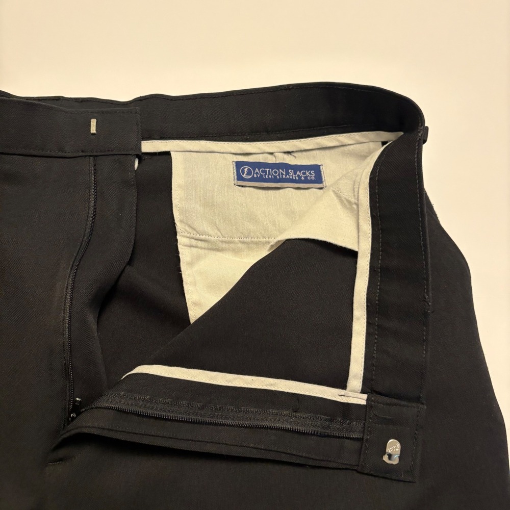 Levi Strauss Action Slacks Mens 42x32 Black Vintage Straight Leg Trousers - Picture 7 of 11